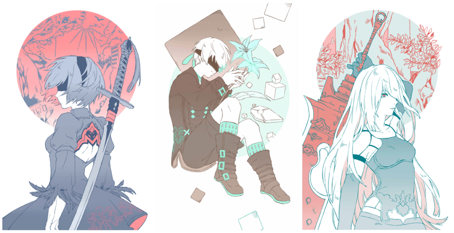 [ NieR / 三人 ] Riso雙色_大明信片