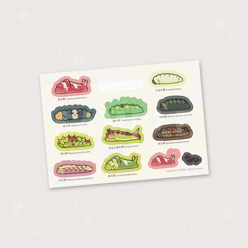 GUMMieS 灰蝶科幼蟲 霧面圖鑑貼紙