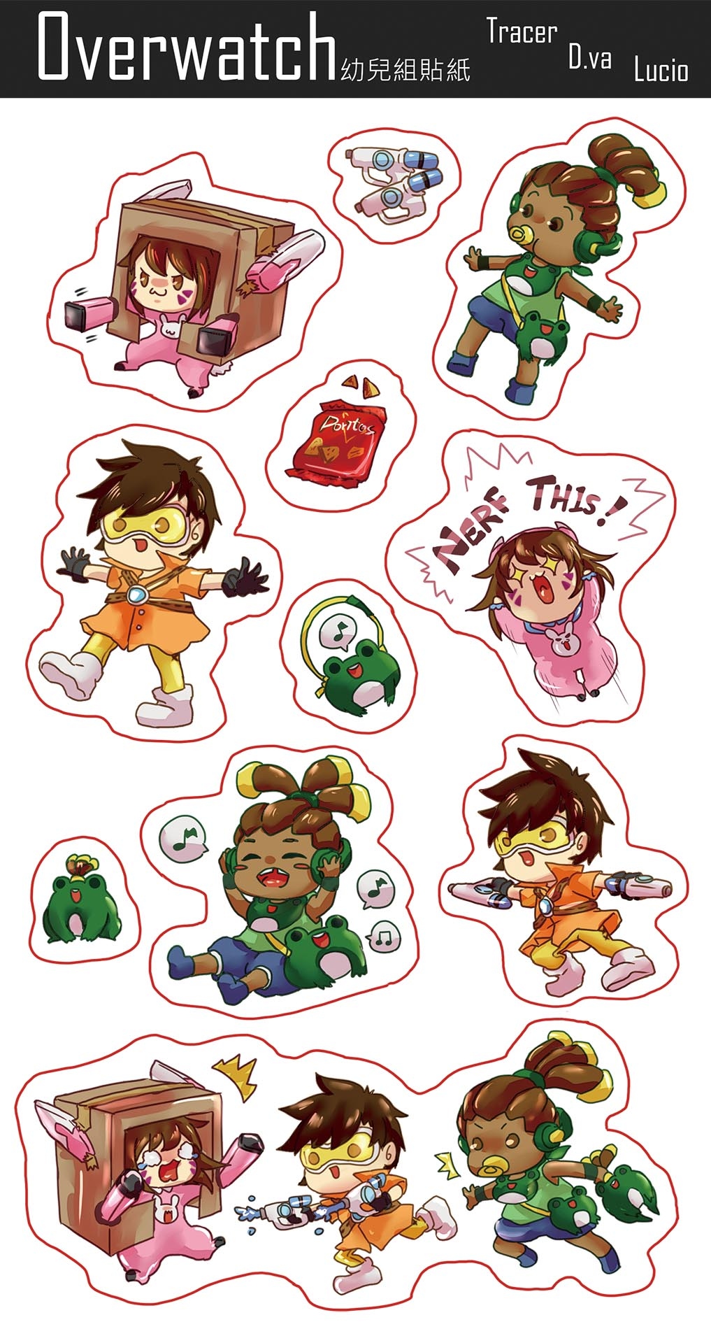 【overwatch】-幼兒透明貼紙-D.VA、閃光、路西歐