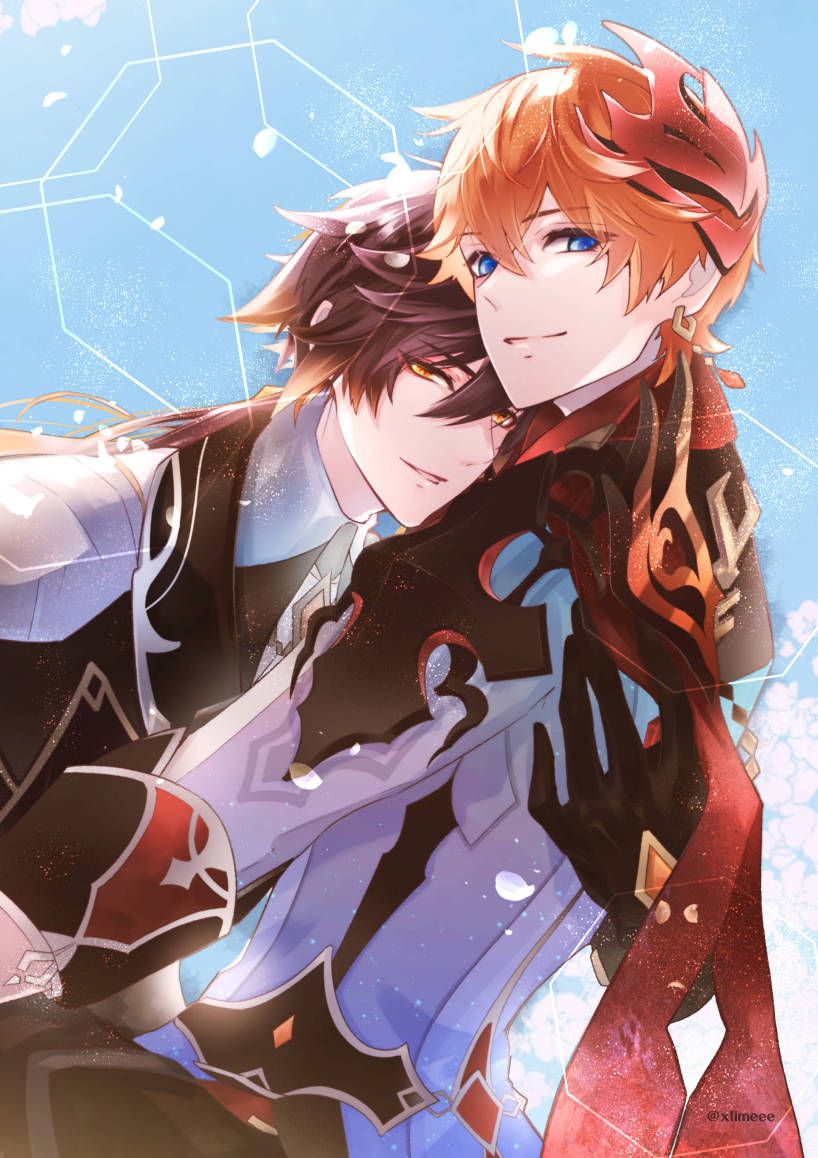 原神《沉淪珠玉須臾繾綣》手工色紙畫/ 離達 / 鐘離 * 達達利亞 / by Limeee