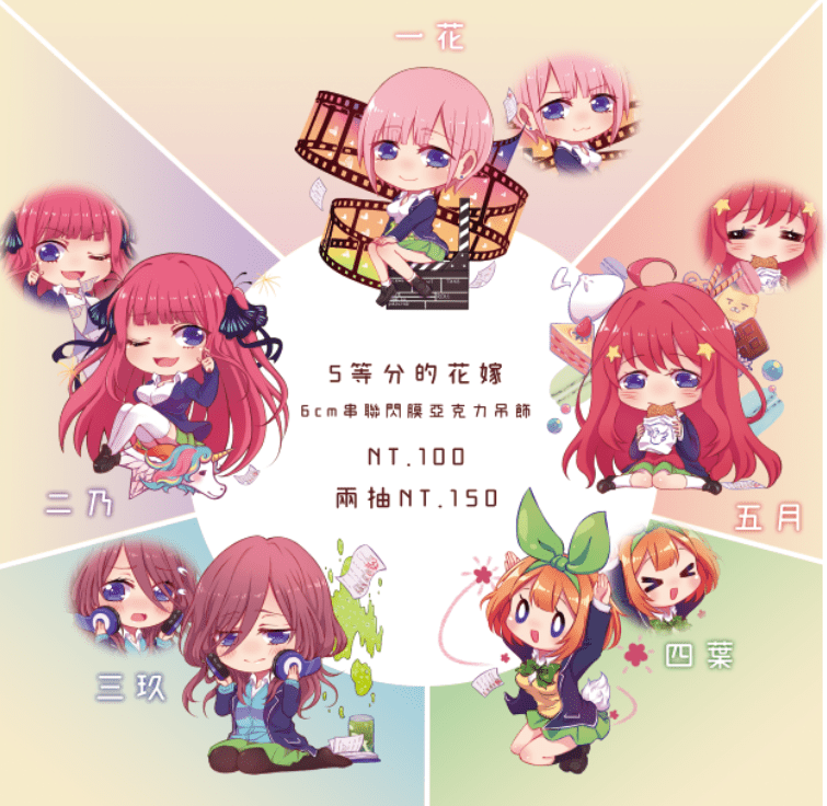 【五等分的花嫁】6cm亞克力閃膜吊飾-一花-二乃-三玖-四葉-五月