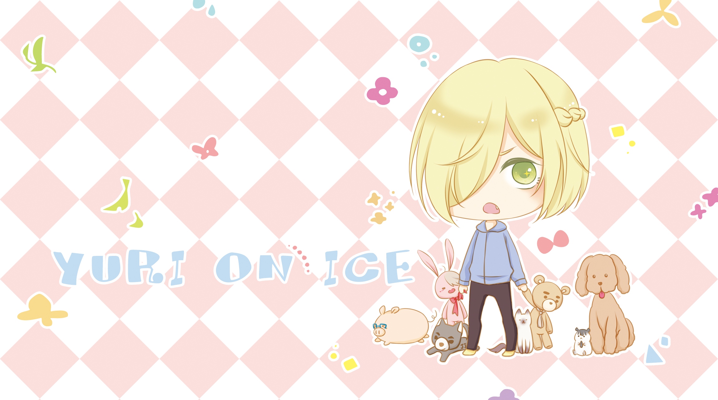 YOI＊尤里和小動物粉色女用長夾(附腕帶)