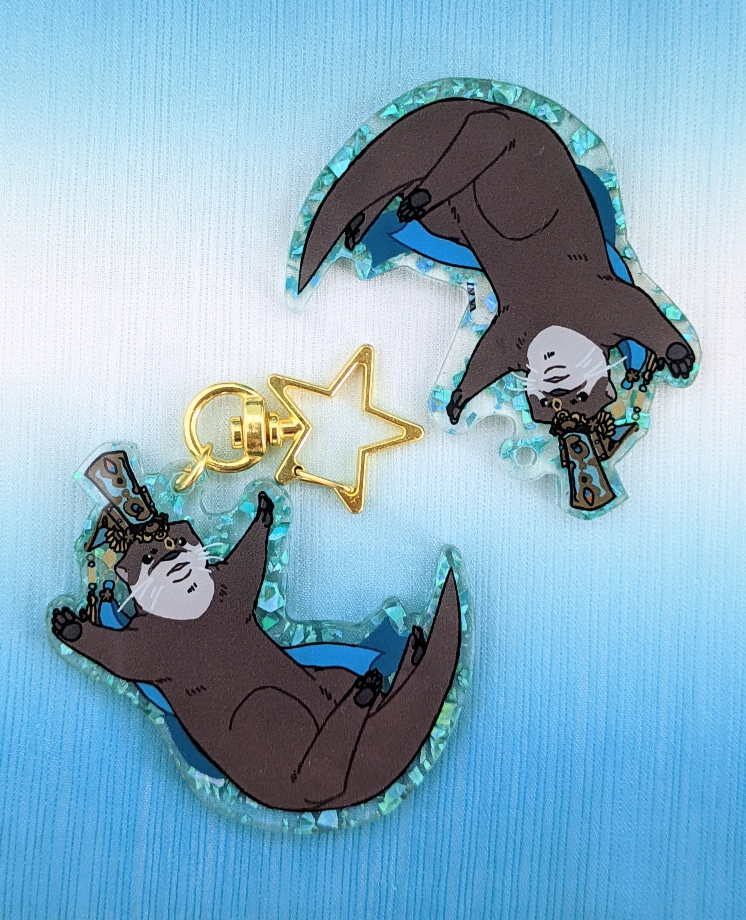 天扇子水獺金蔥壓克力吊飾
