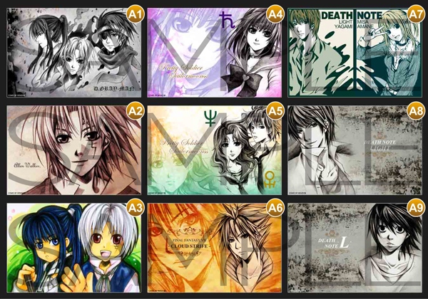 收藏卡:進擊的巨人、驅魔少年、獵人、美少女戰士、網球王子、航海王、死亡筆記本、FF VII