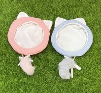 【手作娃衣】動動你的小尾巴★貓耳貝雷帽_粉紅/粉藍::手作製品，故每頂存在些許落差