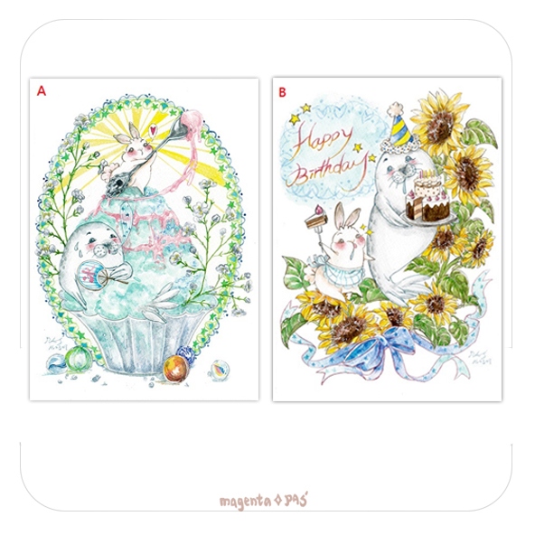 【水彩明信片】小動物組 - 夏日冰品 / 生日快樂(兩款)