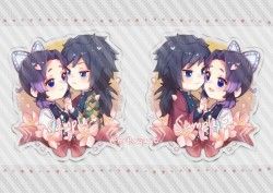 CWT55｜鬼滅之刃義忍櫻花吊飾｜Q版｜義勇 x 忍｜水柱與蟲柱