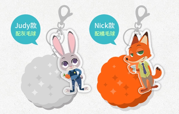 ZOOTOPIA動物方城市｜透明壓克力毛球吊飾