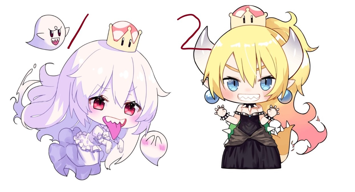 庫巴姬和幽靈公主/ 雙面/透明型壓克力鑰匙圈/Bowsette