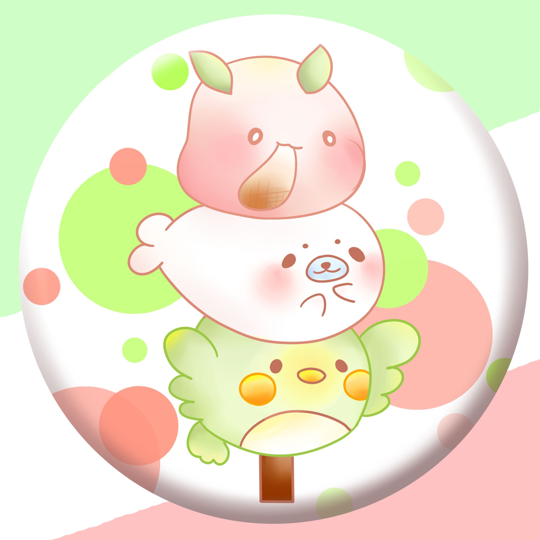原創 三色動物團子 58mm別針