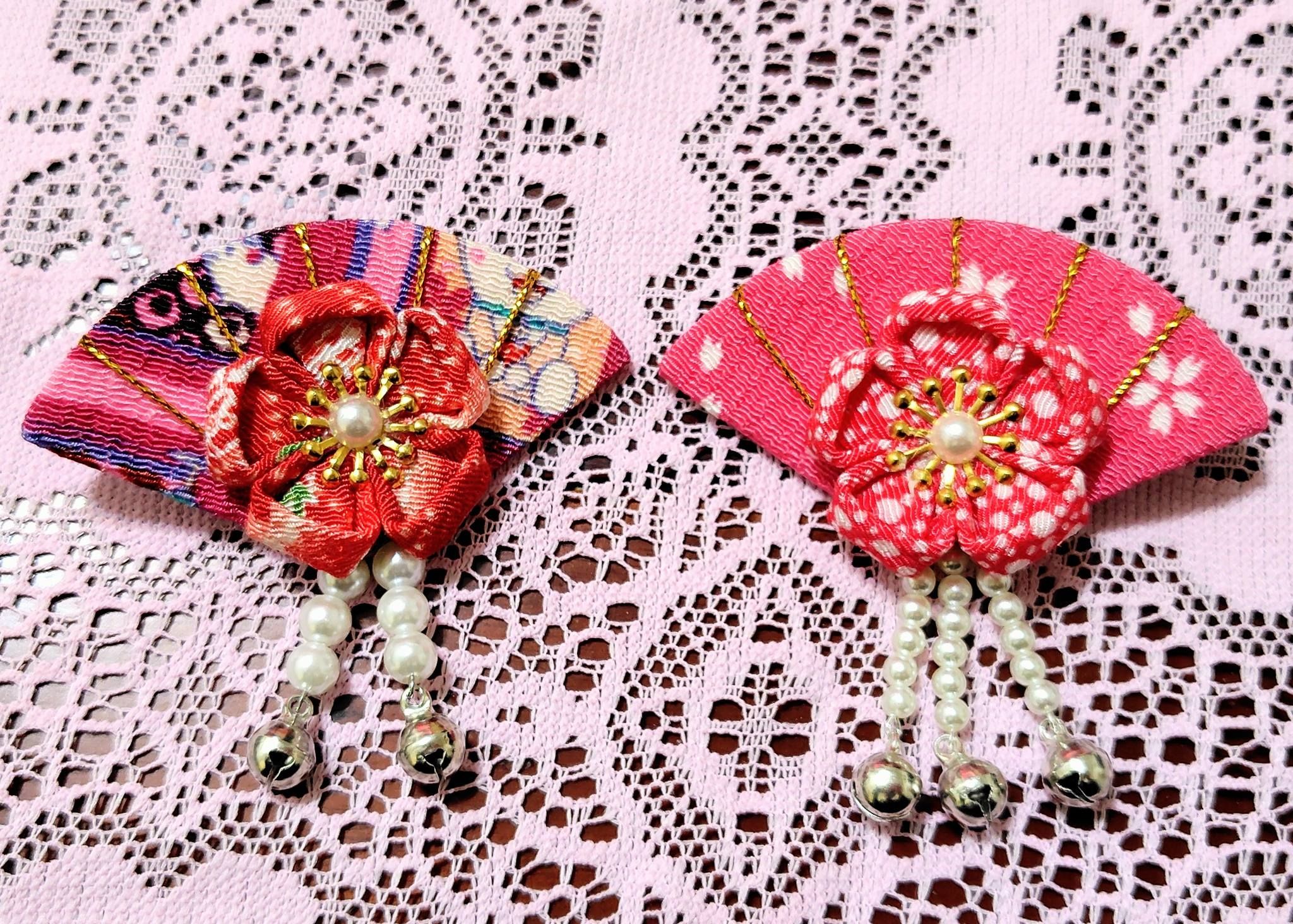 DIY手作扇型花朵髮夾&amp;日式和風慶典髮飾品鴨嘴夾