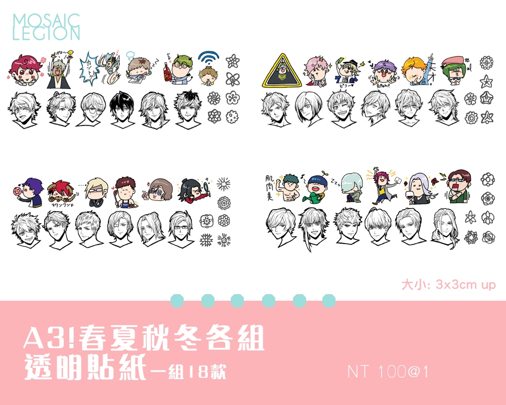 A3! 春夏秋冬4組透明貼紙