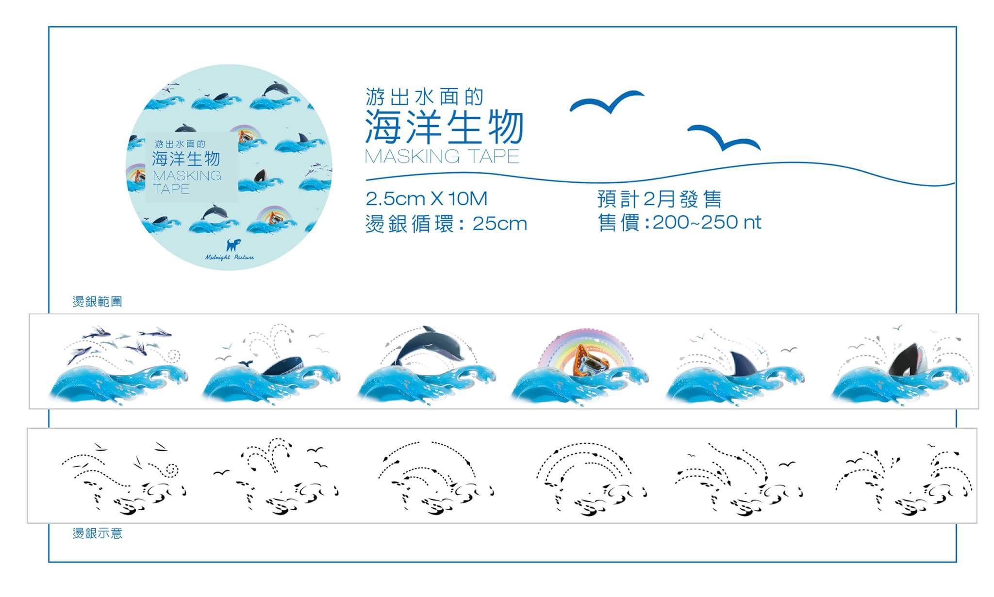 [原創] 燙銀紙膠帶 游出水面的海洋生物