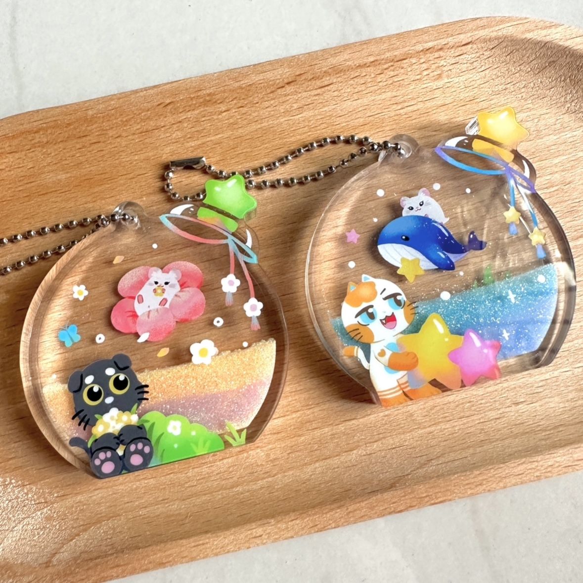 【原創】星星魔法流沙瓶 厚壓克力流沙吊飾 貓咪 倉鼠