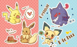 【神奇寶貝 POKEMON】伊布&皮卡丘 + 皮丘&耿鬼 貼紙