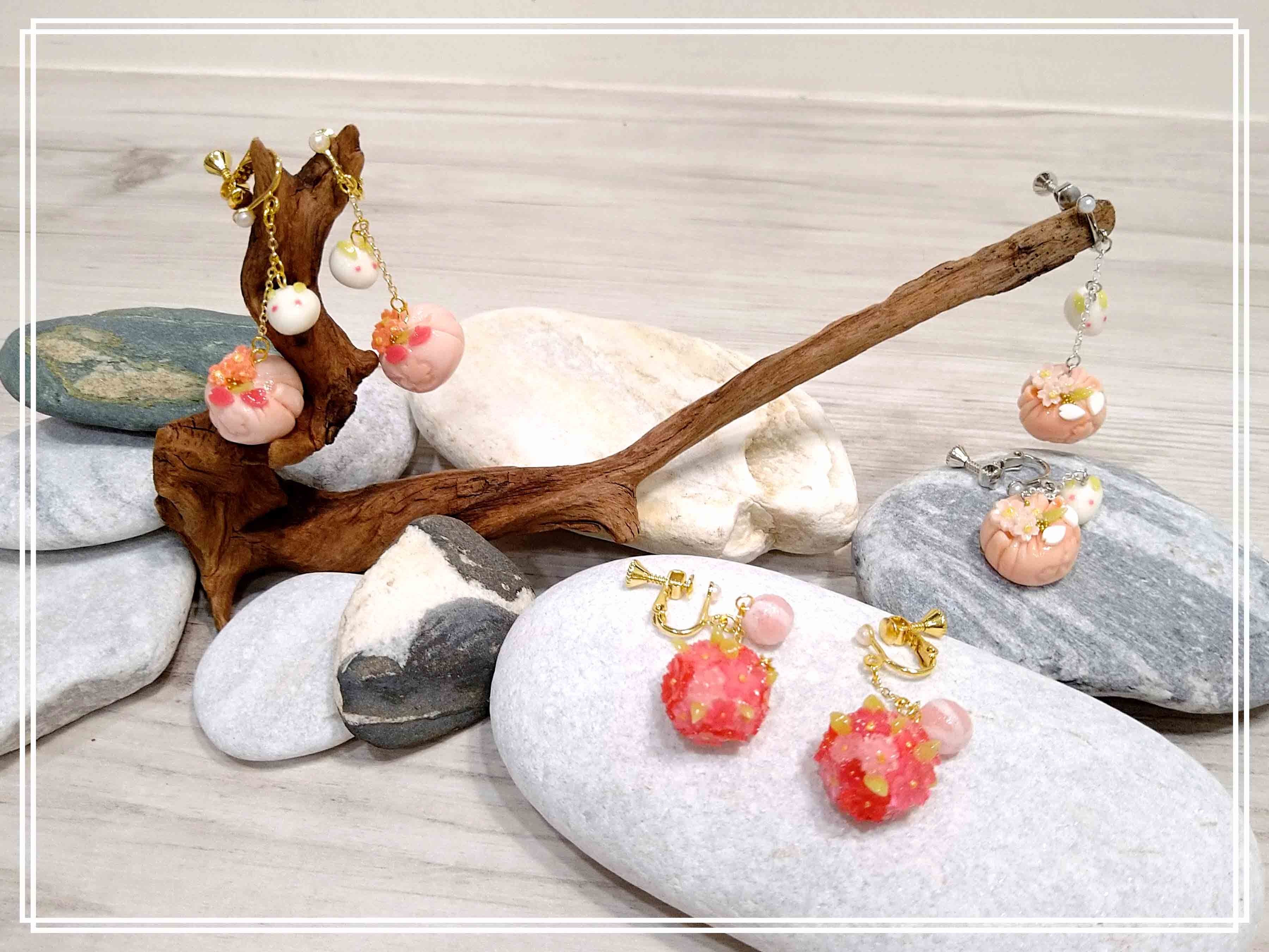 【原創】手工黏土飾品-春風之櫻-耳夾