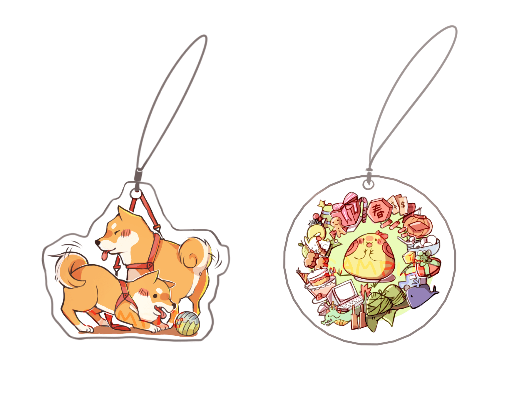 柴犬&amp;小雞透明壓克力吊飾