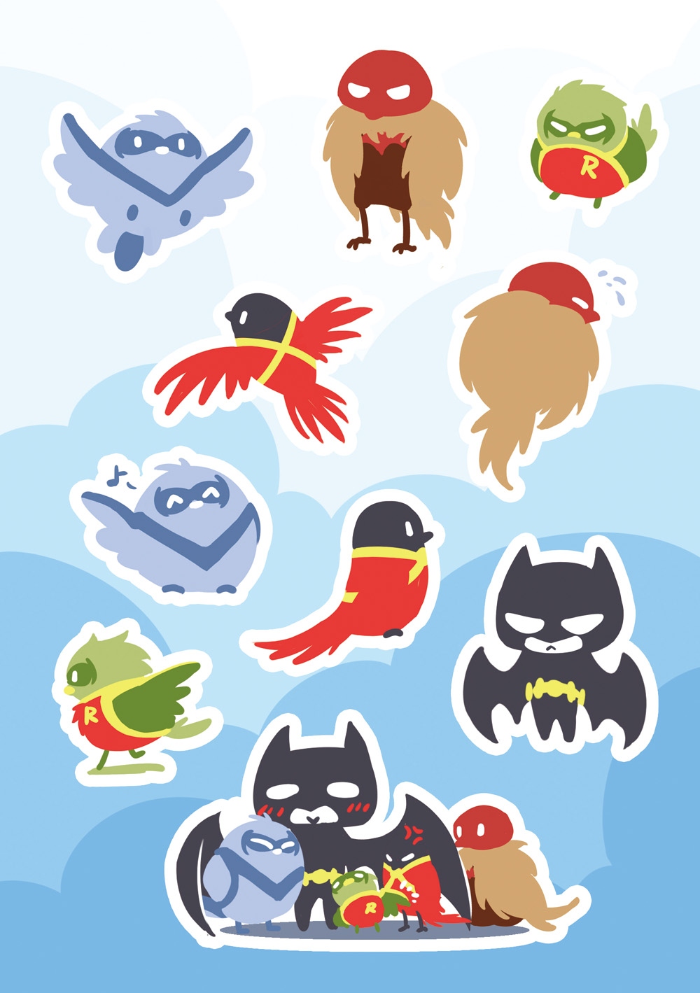 DC超级英雄 batfam 罗宾 蝙蝠侠 四小鸟 贴纸